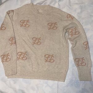 Fendi Cream Sweater with Tan Logo Pattern Size Small